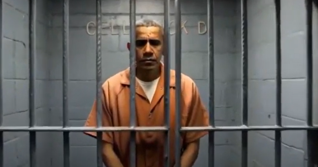 Un frame del video falso su Obama pubblicato da Trump