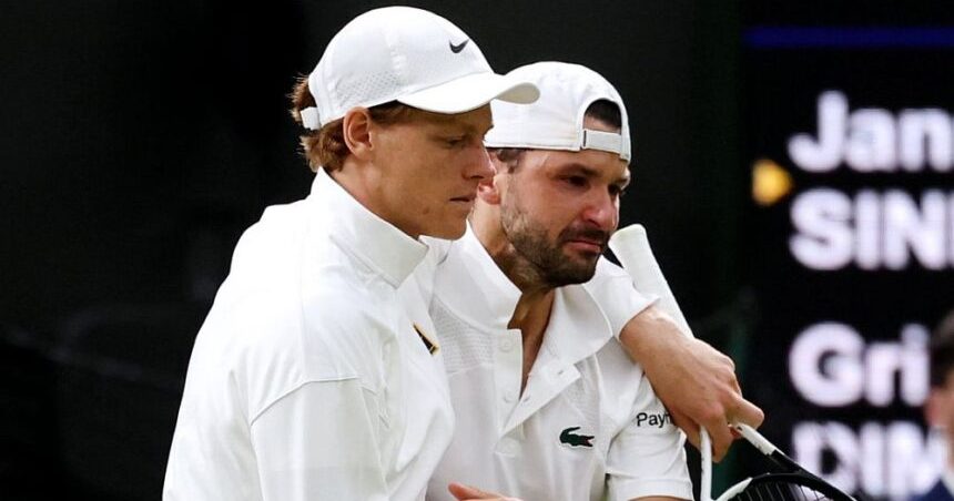 Jannik Sinner e Grigor Dimitrov Dimitrov a Wimbledon entrambi infortunati