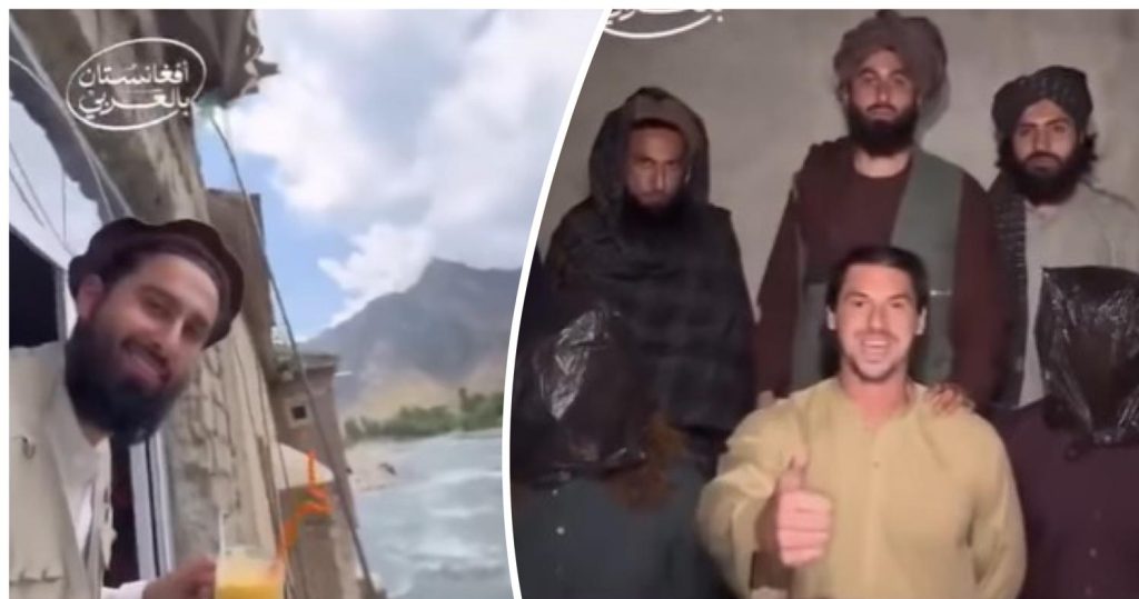 Frame dal video, talebani prono al turismo