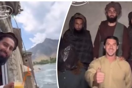 Frame dal video, talebani prono al turismo