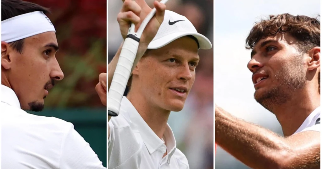 Da sinistra: Lorenzo Sonego, Jannik Sinner e Flavio Cobolli