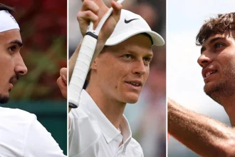 Da sinistra: Lorenzo Sonego, Jannik Sinner e Flavio Cobolli